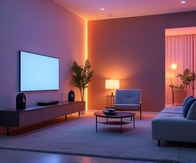 Open ruimte met spraak gestuurde speakers en sfeerverlichting