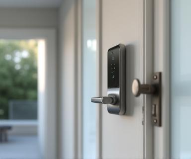 Deurcamera en geautomatiseerd slot systeem in een moderne hal
